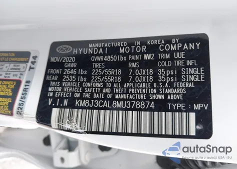 2021 Hyundai Tucson Limited from USA, damaged, VIN KM8J3CAL8MU378874